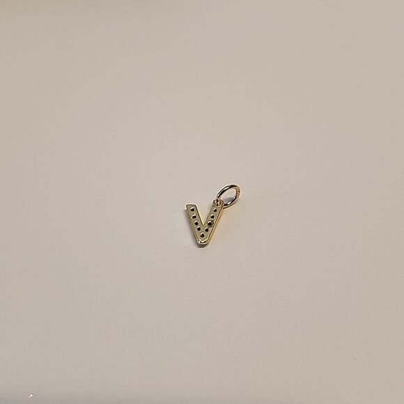 Dainty V Initial Rhinestone Charm Pendant Gold Tone - Picture 4 of 4